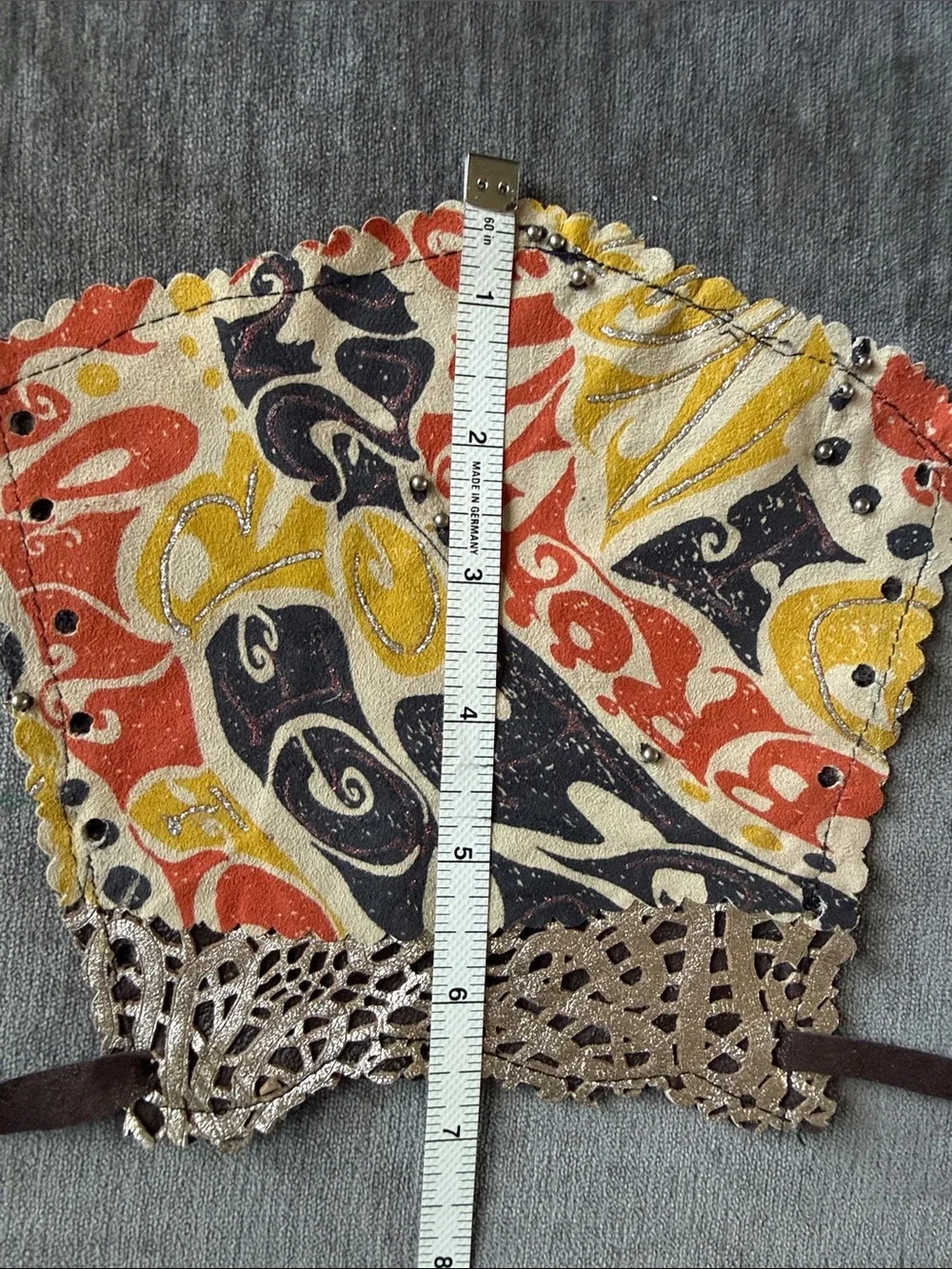 Colorful Printed Leather Wrist Cuff - Multi colour with metal looking studs .